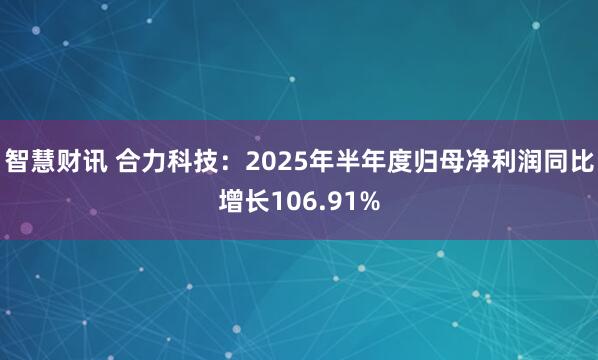 智慧财讯 合力科技：2025年半年度归母净利润同比增长106.91%